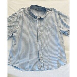 Irvin Park Blue and White Striped Button Up Shirt Mens 19 1/2 Short Sleeve